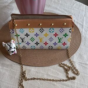 Louis Vuitton Multicolor Monogram Wristlet with Gold Chain/Dog Tassel